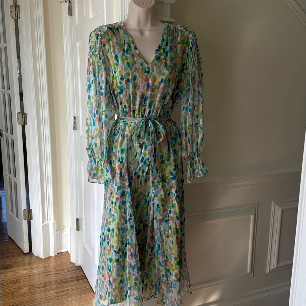 The Fold London The Versailles Abstract Print Silk Midi Dress US 10 - Picture 2 of 11
